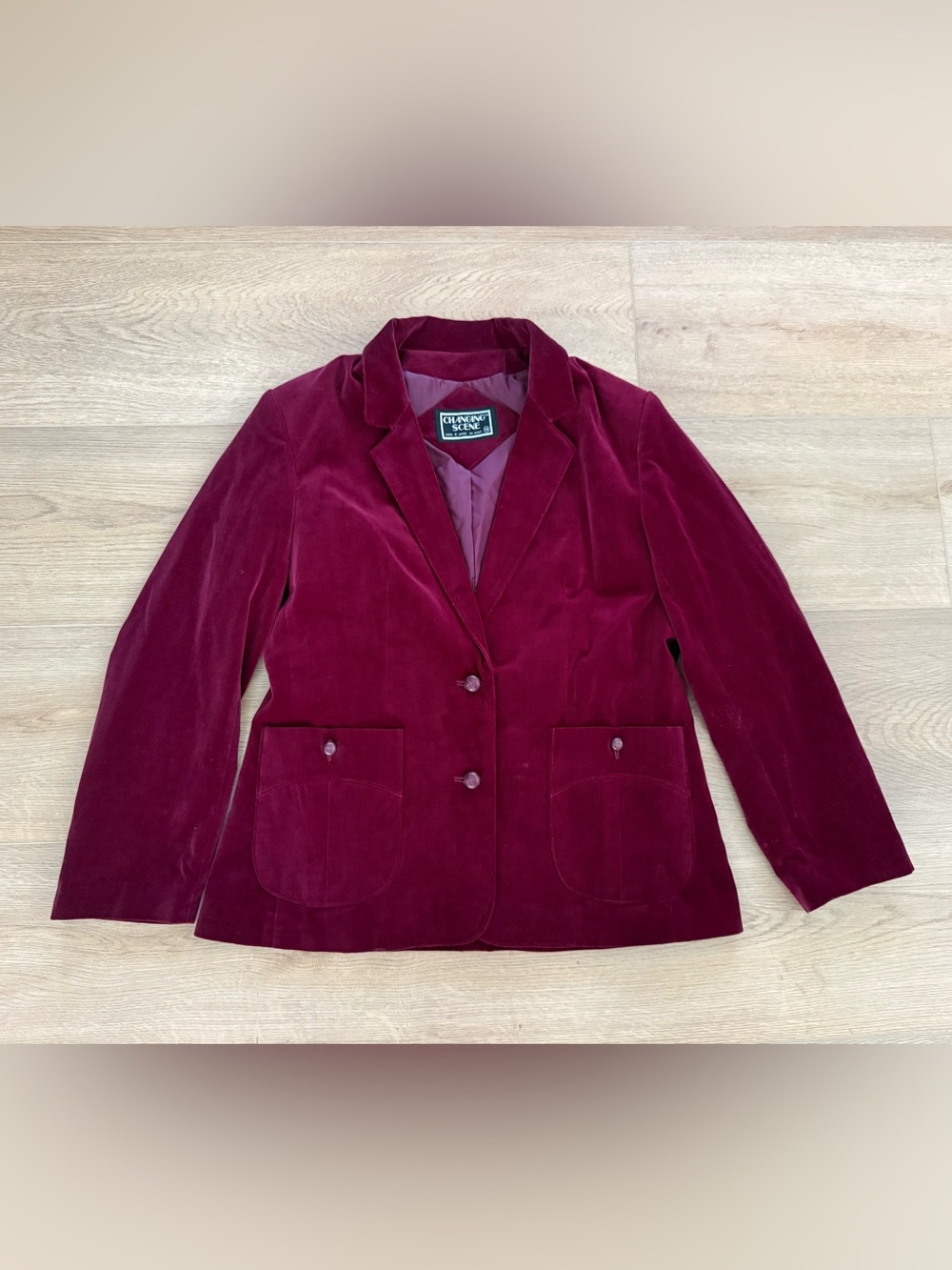 Changing Scene Vintage Burgundy Cotton Velour Blazer Made in Japan Size Medium